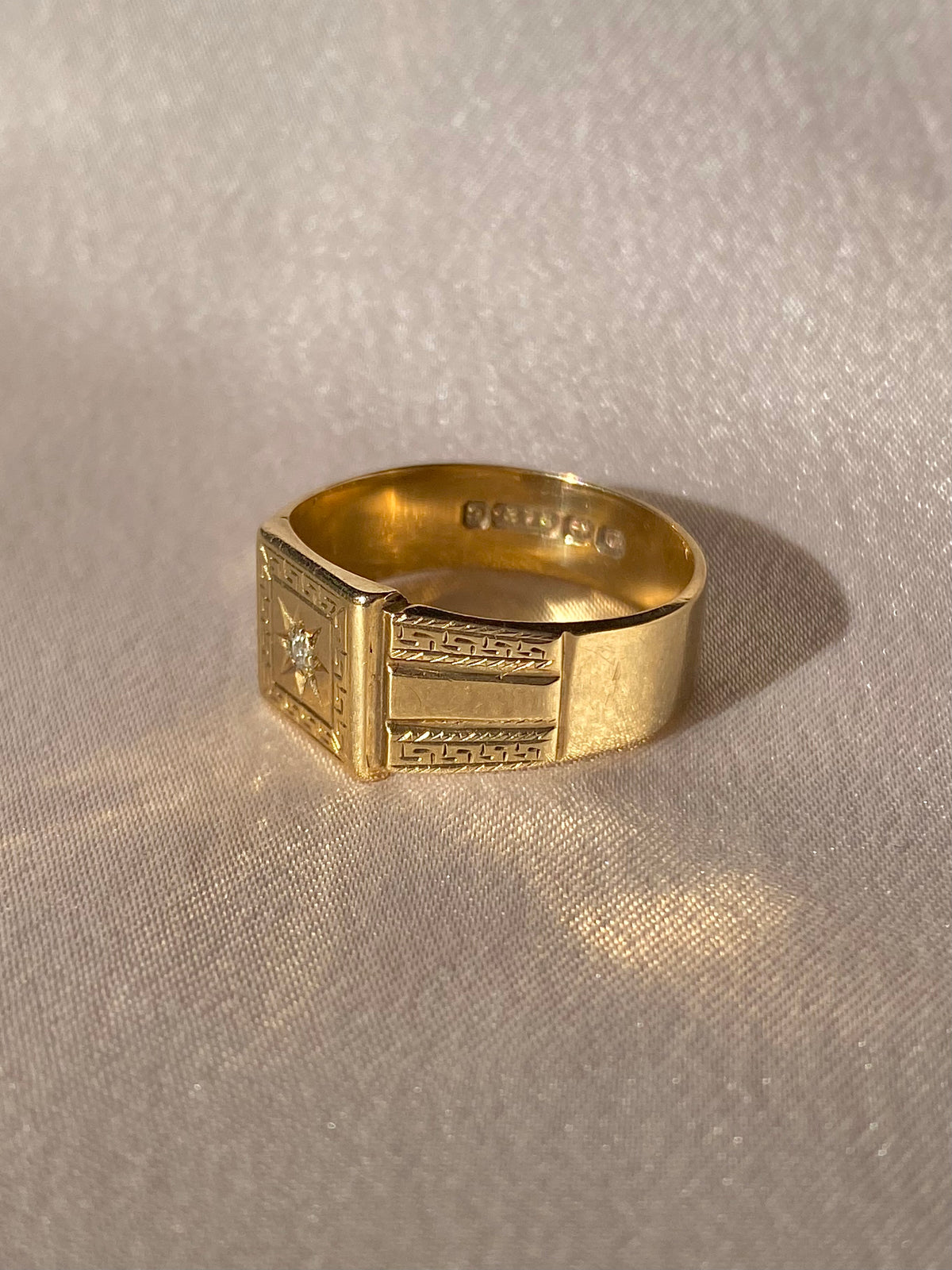 Antique 9k Starburst Diamond Signet Ring 1931
