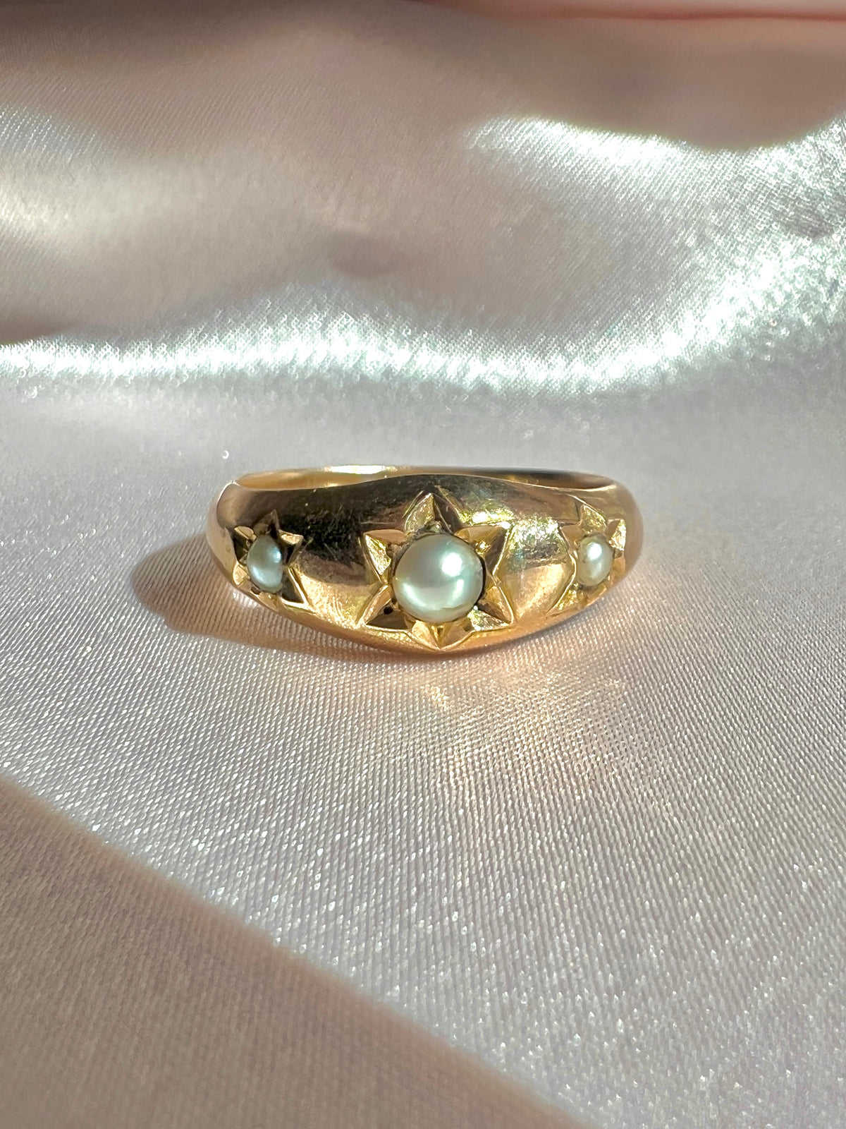 Antique 9k Grey Pearl Trilogy Starburst Gypsy Ring
