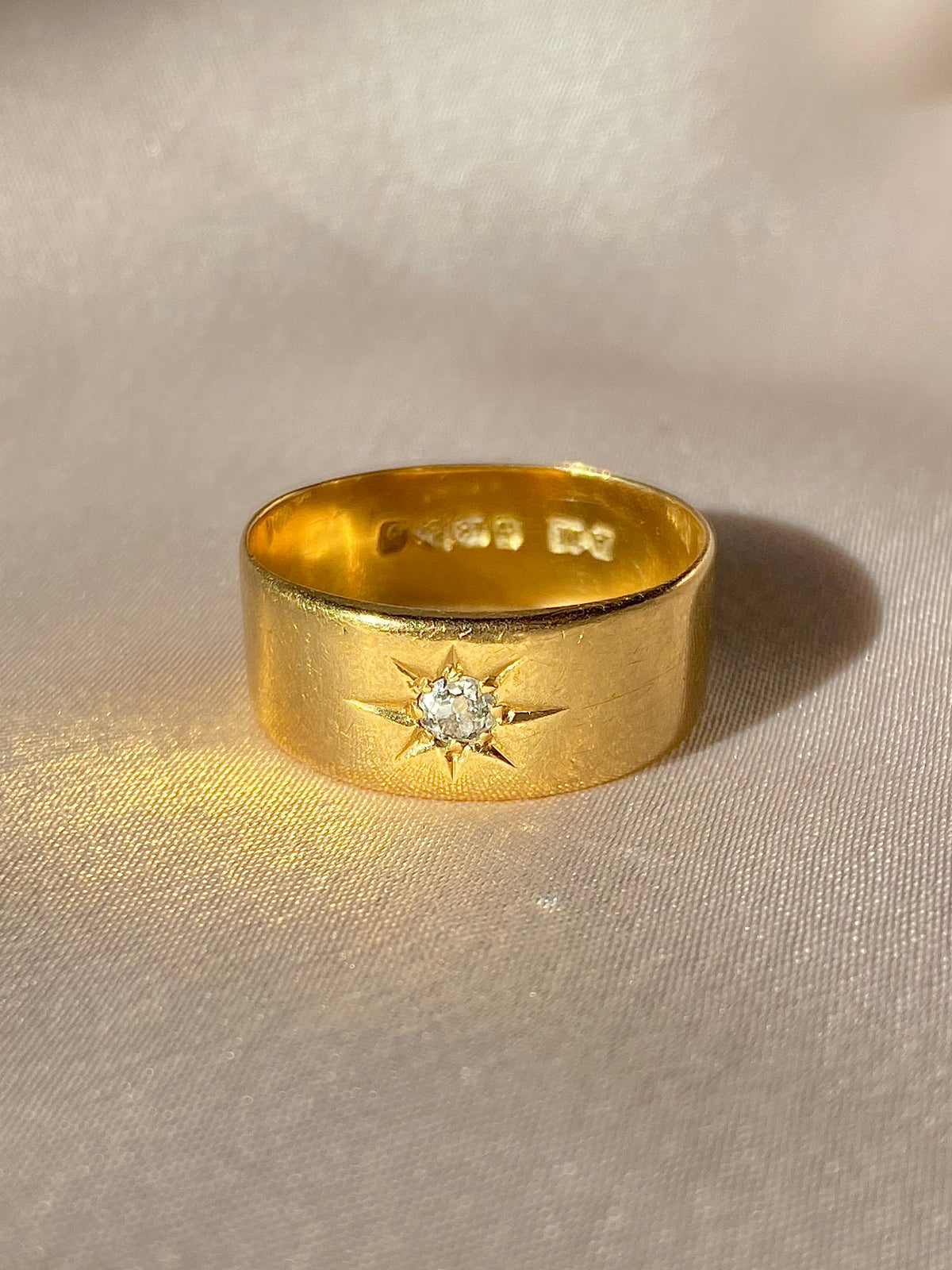 Antique 18k Diamond Starburst Gypsy Band 1914