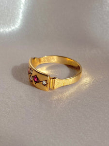 Antique 15k Diamond Ruby Pomegranate Ring 1890