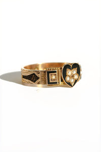 Antique 9k Pearl Enamel Heart Ring 1896