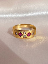 Load image into Gallery viewer, Antique 15k Diamond Ruby Pomegranate Ring 1890
