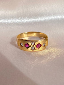 Antique 15k Diamond Ruby Pomegranate Ring 1890
