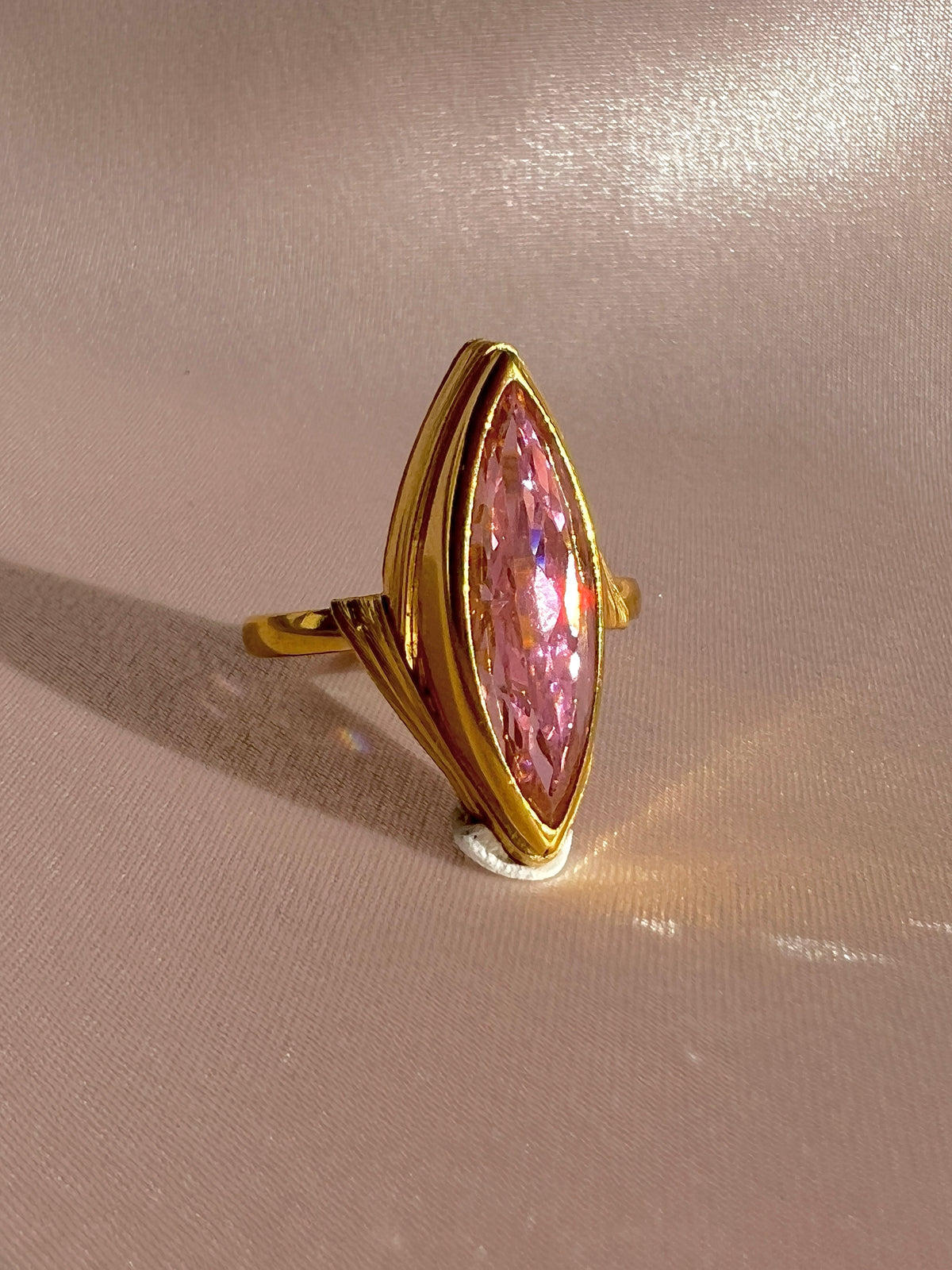 Vintage 18k Pink Elongated Marquise Gemstone Ring