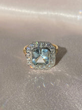 Load image into Gallery viewer, Vintage 18k Platinum Asscher Aquamarine Diamond Ring
