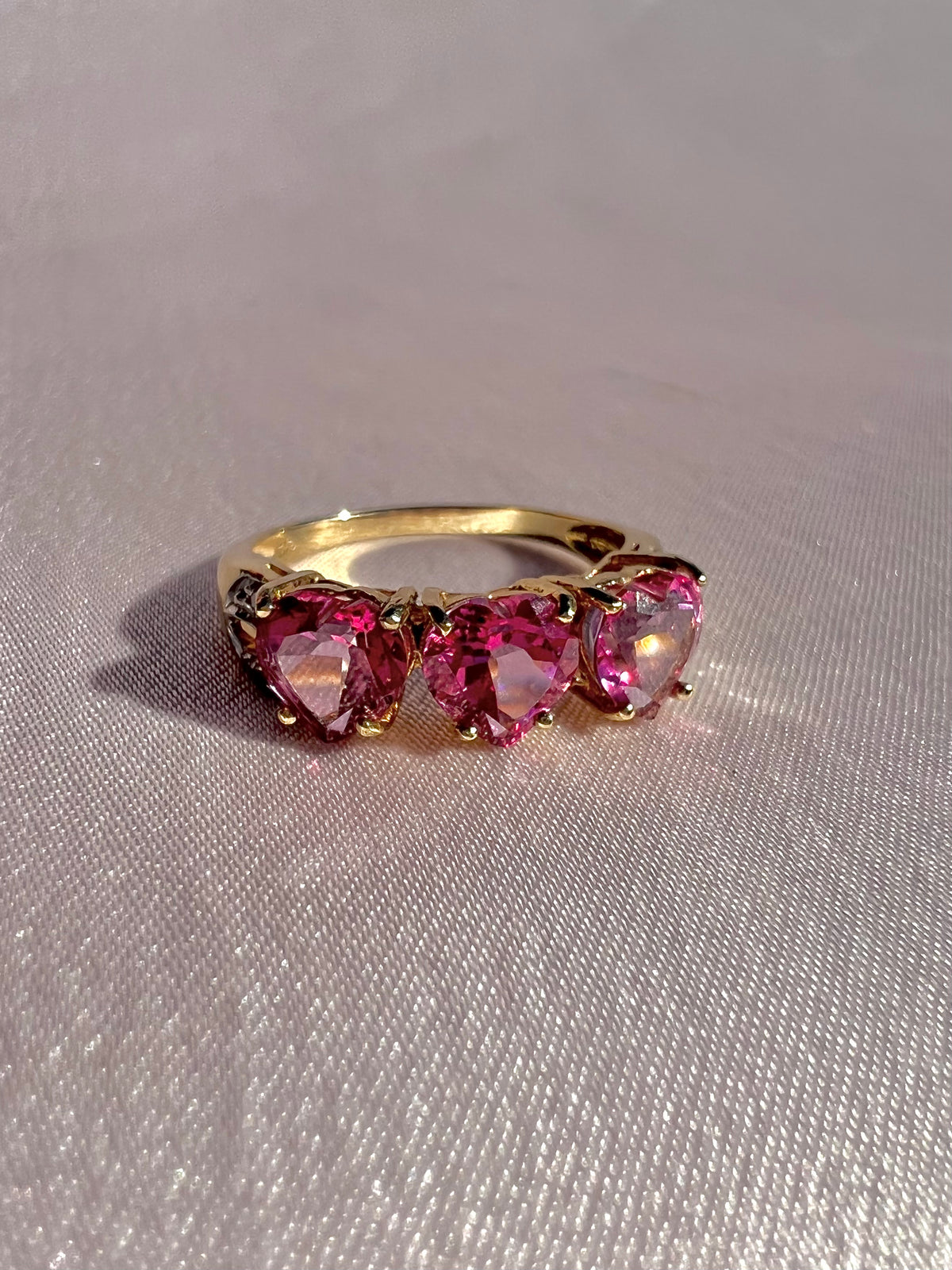 Vintage 9k Pink Heart Diamond Ring