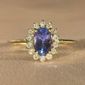 Vintage 9k Tanzanite Diamond Oval Cluster Ring