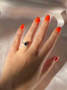 Vintage 9k Sapphire Diamond Halo Ring