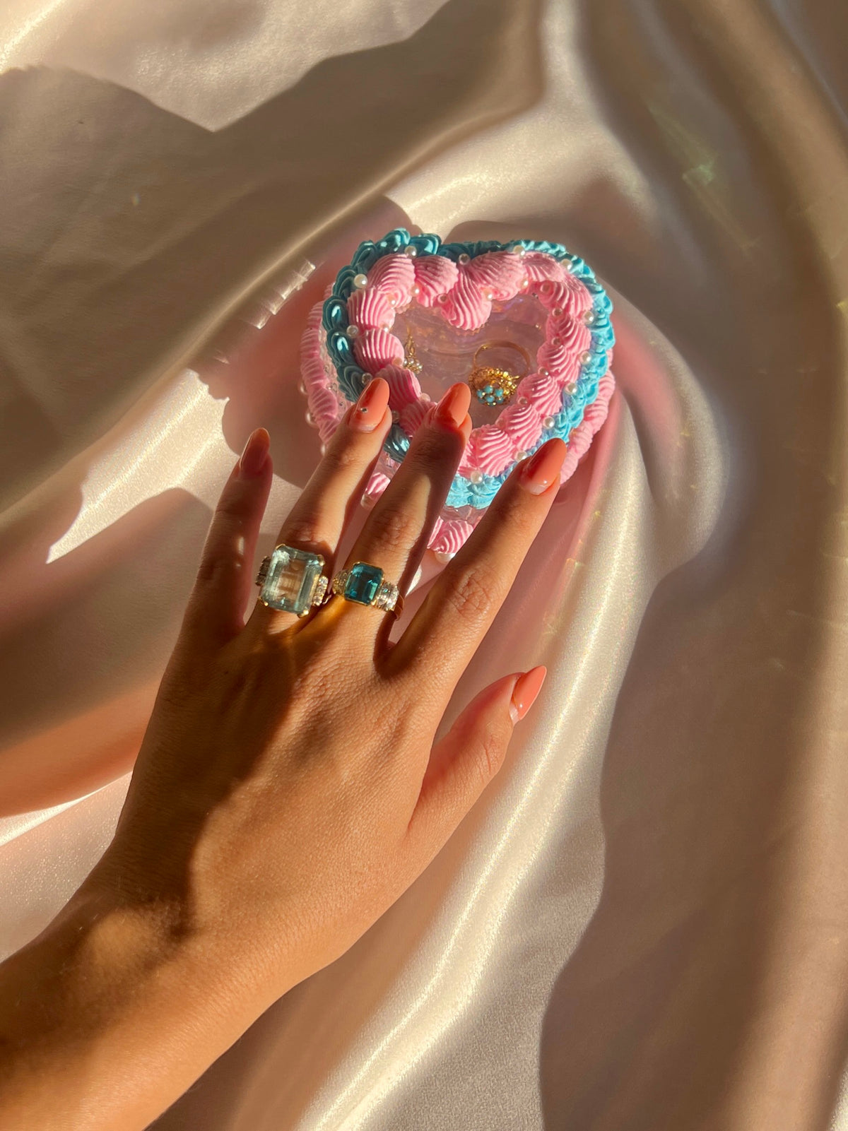 Pearl Pastel Fake Cake Heart Jewelry Dish