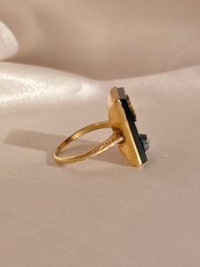 Antique 14k Onyx Diamond R Ring 1890s