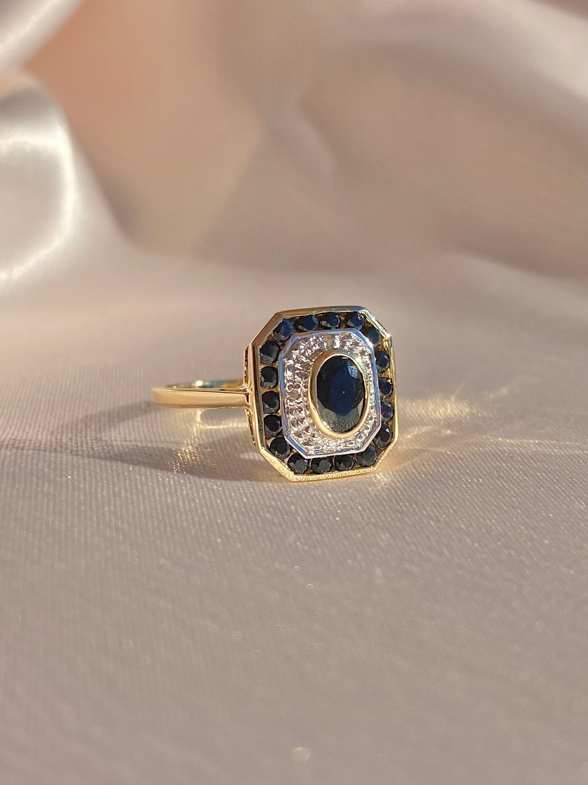 Midnight Sapphire Diamond Target Deco Ring
