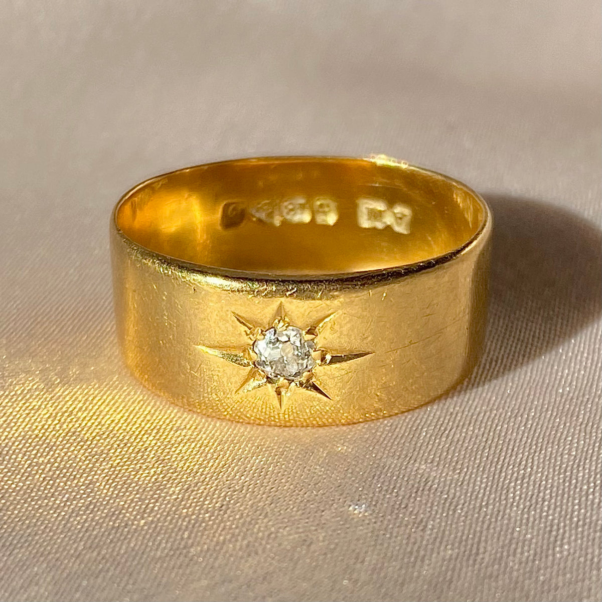 Antique 18k Diamond Starburst Gypsy Band 1914