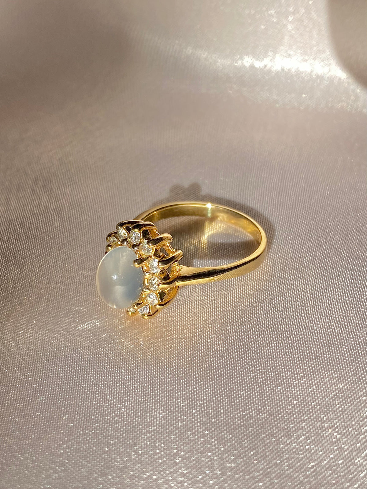 Vintage 10k Moonstone Cabochon Diamond Engagement Ring