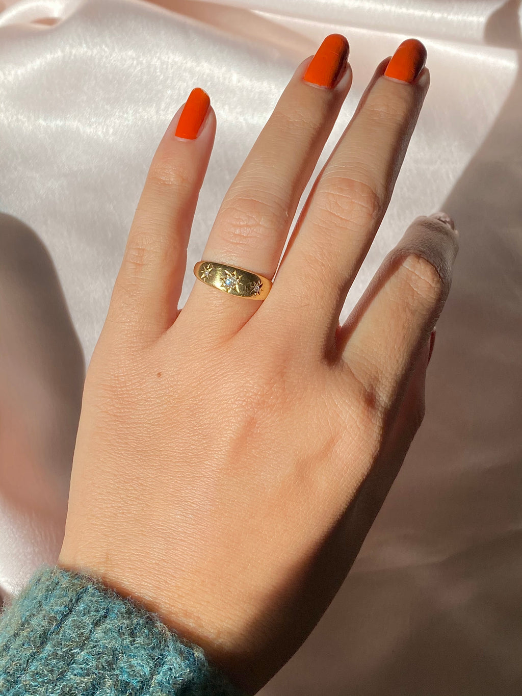 Antique 18k Trilogy Diamond Starburst Gypsy Ring 1913