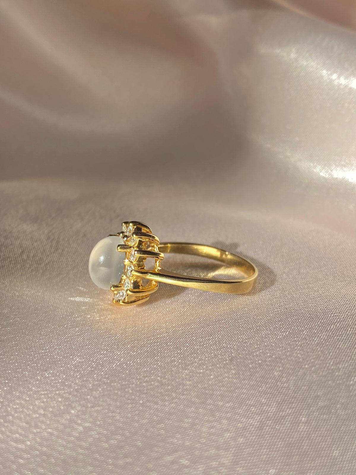 Vintage 10k Moonstone Cabochon Diamond Engagement Ring