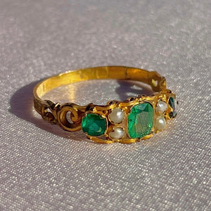 Antique 12k Emerald Pearl Scottish Ring