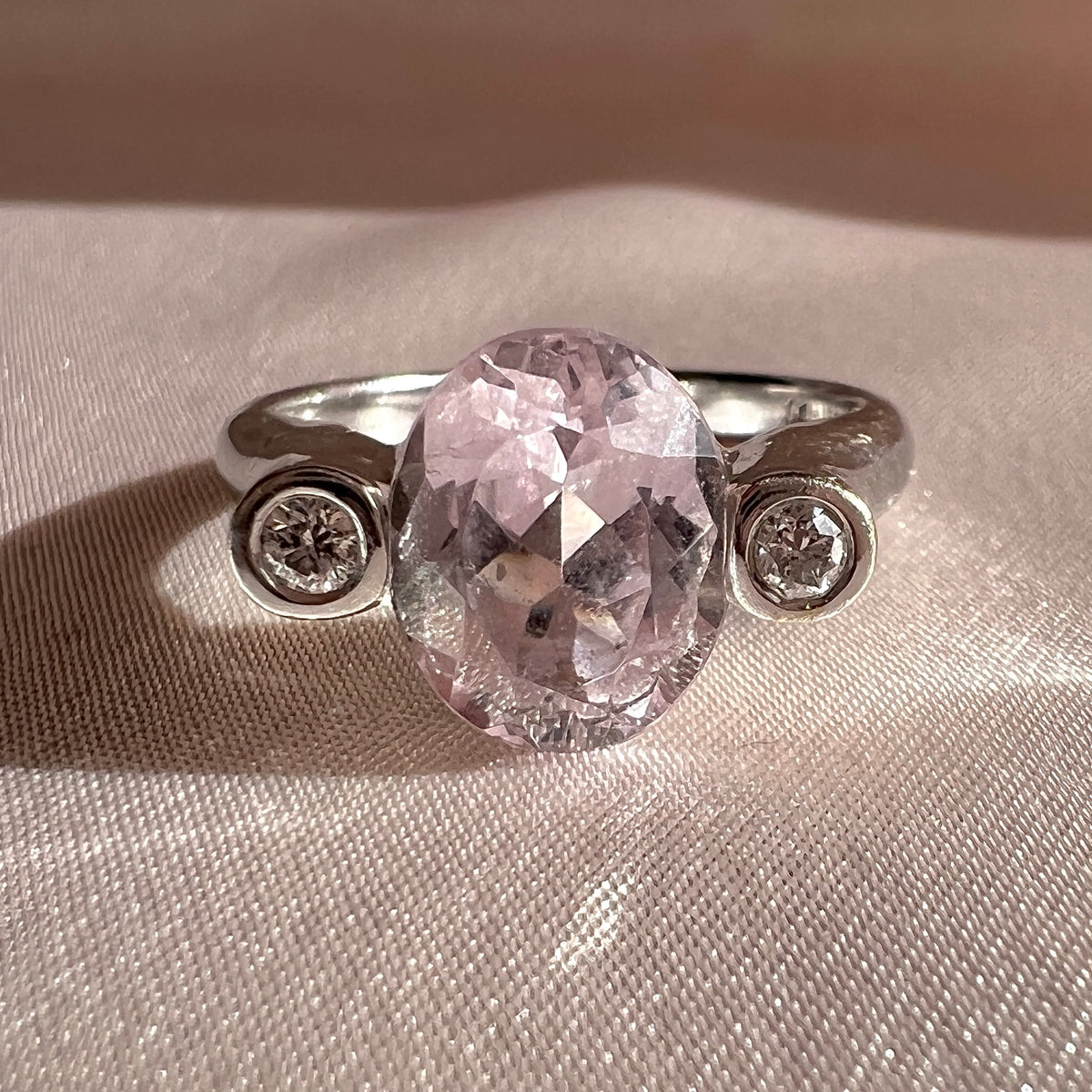 Vintage 14k Rose Quartz Diamond Bezel Ring