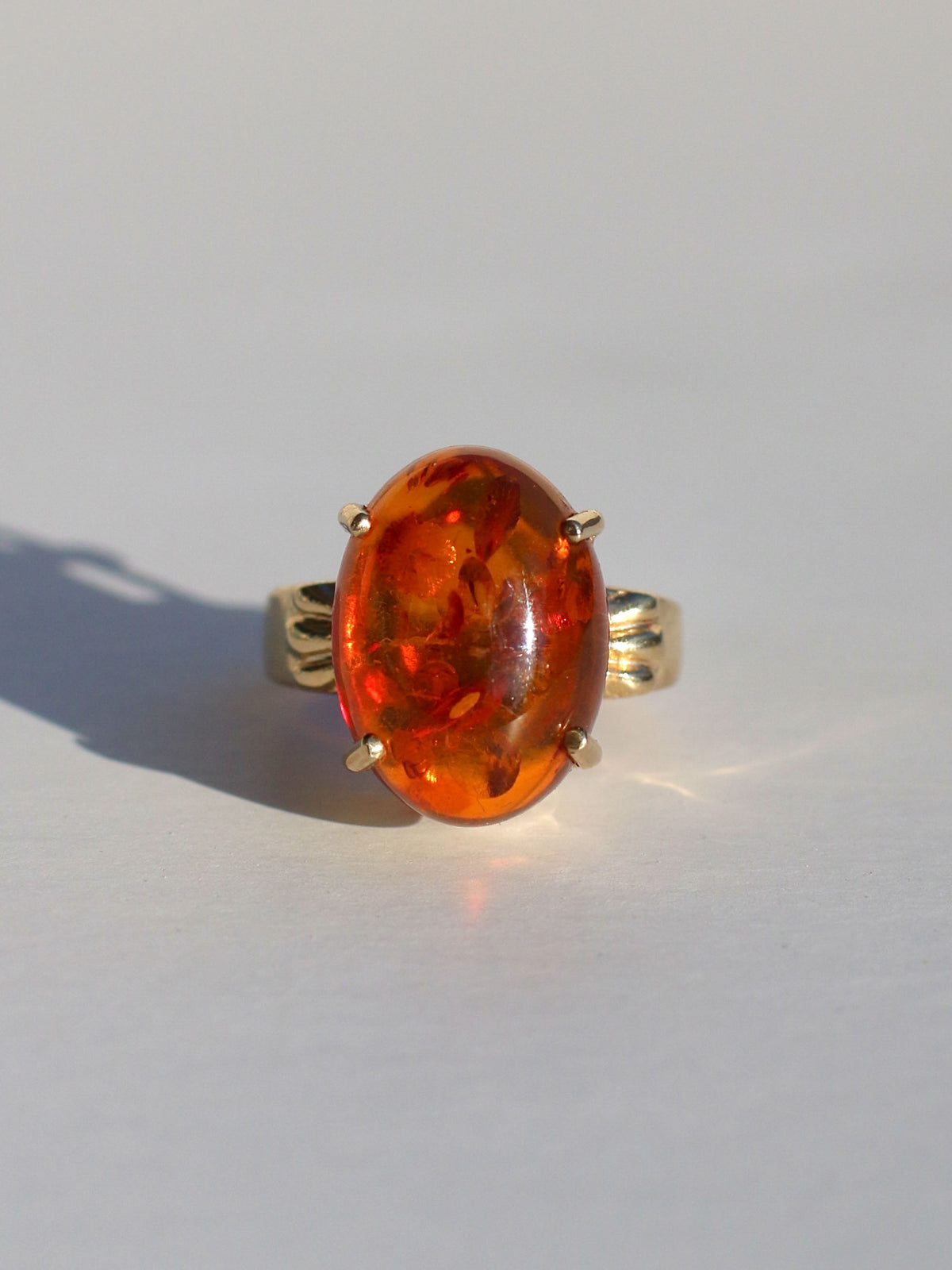 Vintage 9k Amber Cabochon Cocktail Ring