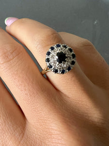 Vintage 18k Sapphire Diamond Target Cluster Ring
