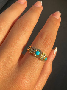 Antique 15k Turquoise Diamond Starburst Panel Ring 1891