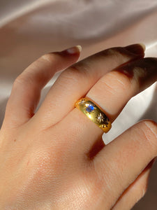 Antique 18k Gypsy Sapphire Diamond Ring