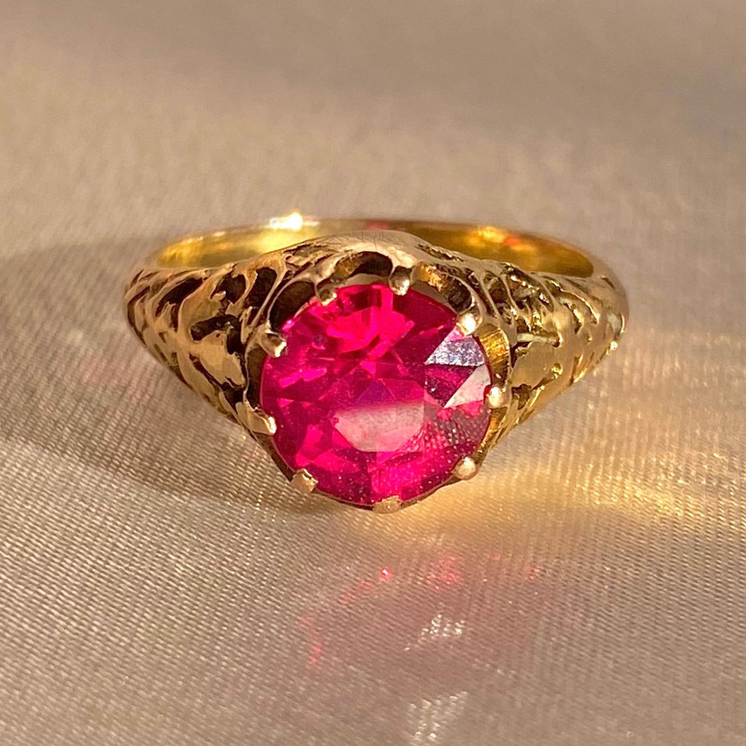 Antique Synthetic Ruby Filigree Ring