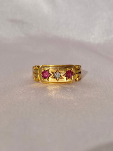 Antique Edwardian 18k Gypsy Ruby Diamond 1899 Ring