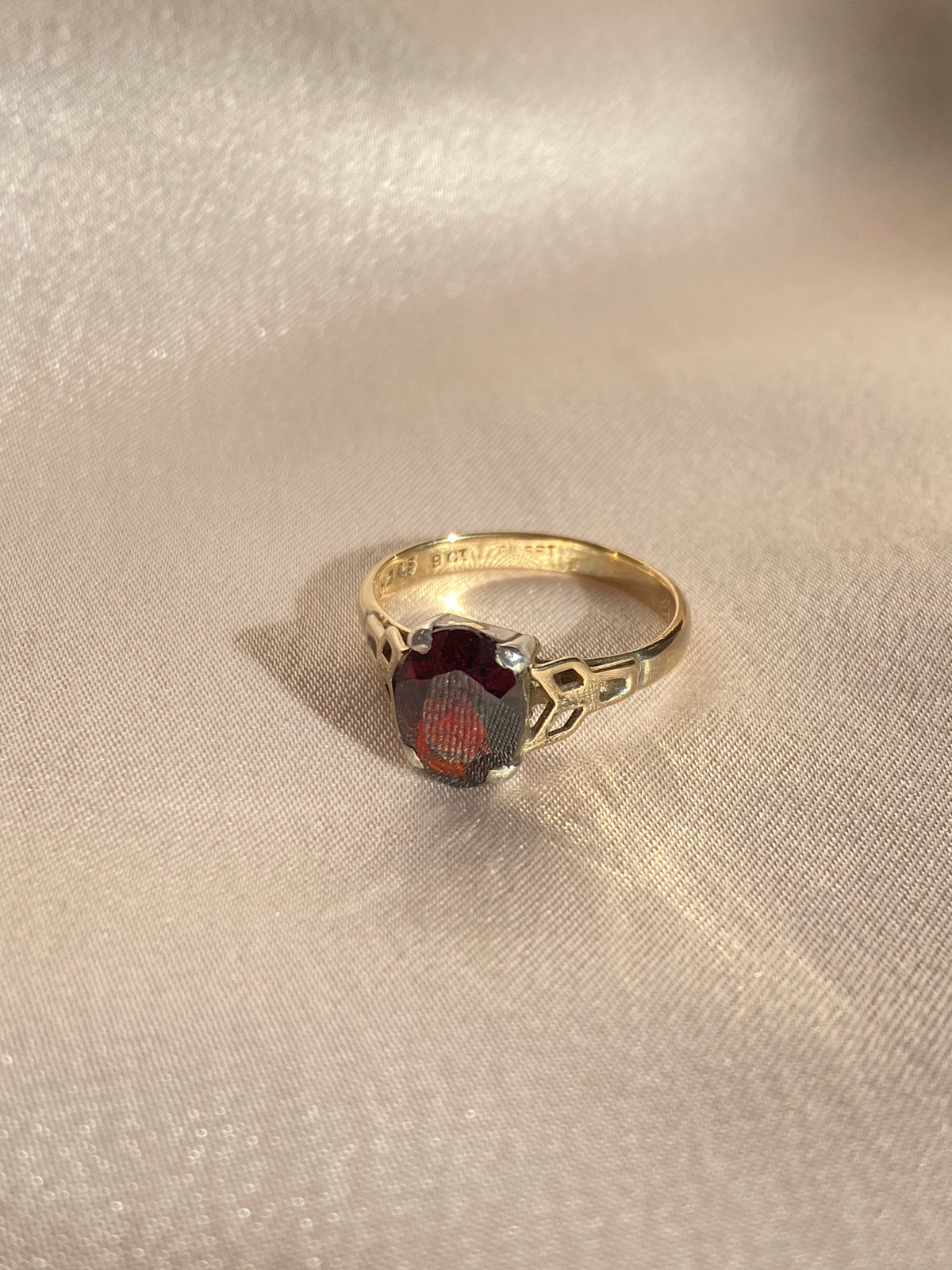 Antique 9k Cushion Garnet Ring