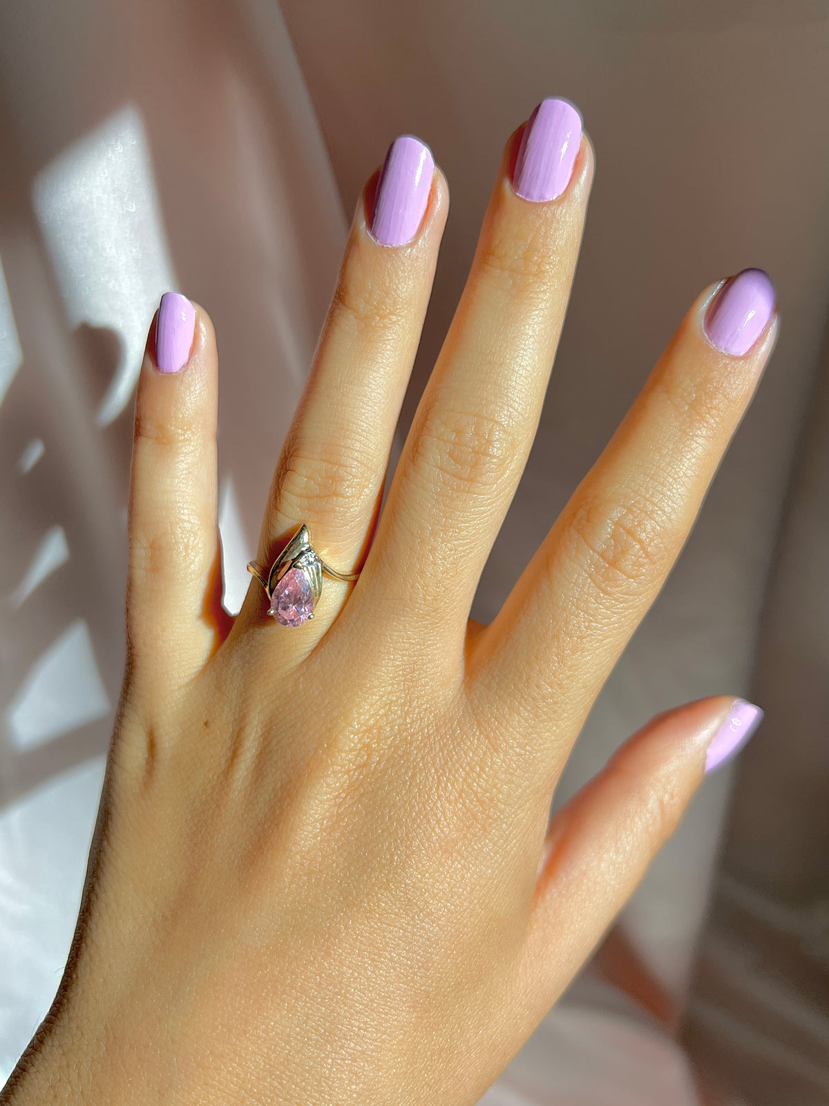 Vintage 10k Pink Pear Cubic Zirconia Diamond Ring
