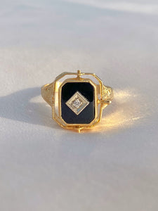 Vintage 14k Diamond Onyx Cameo Agate Swivel Ring
