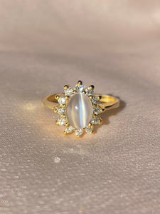 Vintage 10k Moonstone Cabochon Diamond Engagement Ring