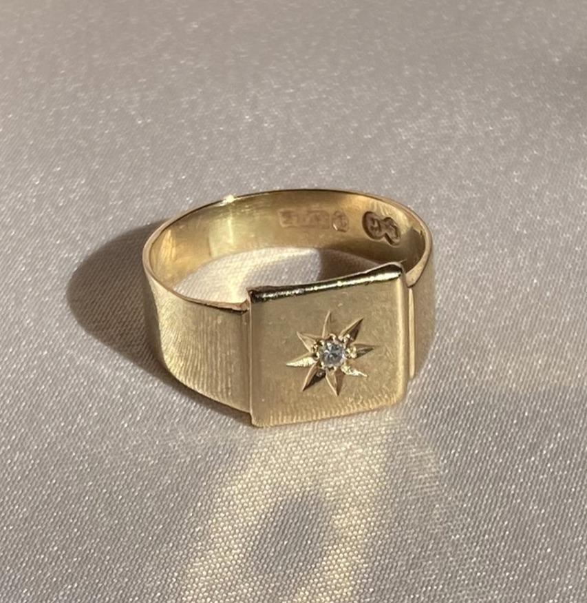 Antique 9k Gypsy Diamond Signet Ring