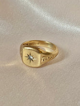 Load image into Gallery viewer, Vintage 9k Solitaire Diamond Gypsy Signet 1971
