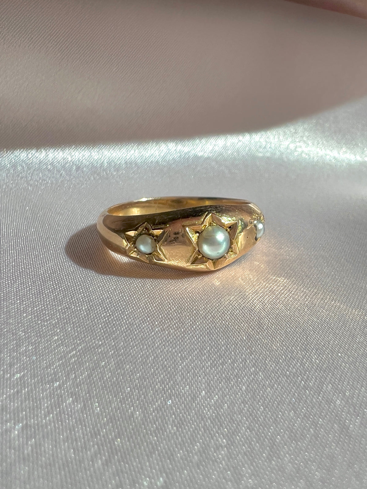 Antique 9k Grey Pearl Trilogy Starburst Gypsy Ring