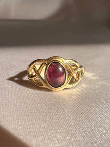 Vintage 9k Garnet Cabochon Lattice Ring 
