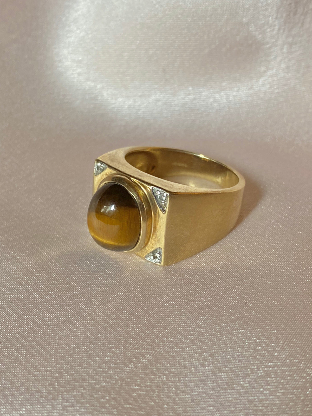 Vintage 9k Tigers Eye Chunky Signet Ring