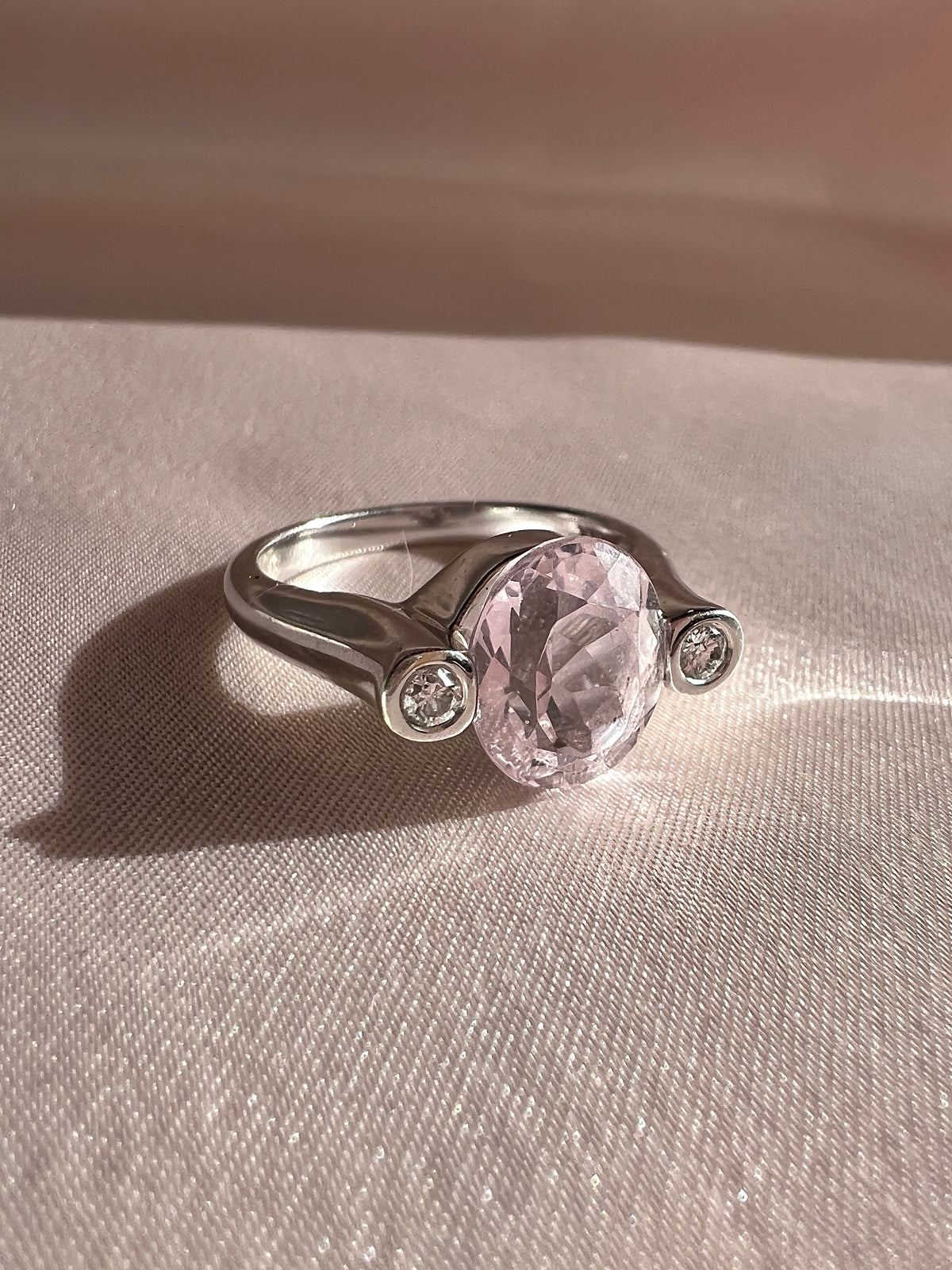 Vintage 14k Rose Quartz Diamond Bezel Ring