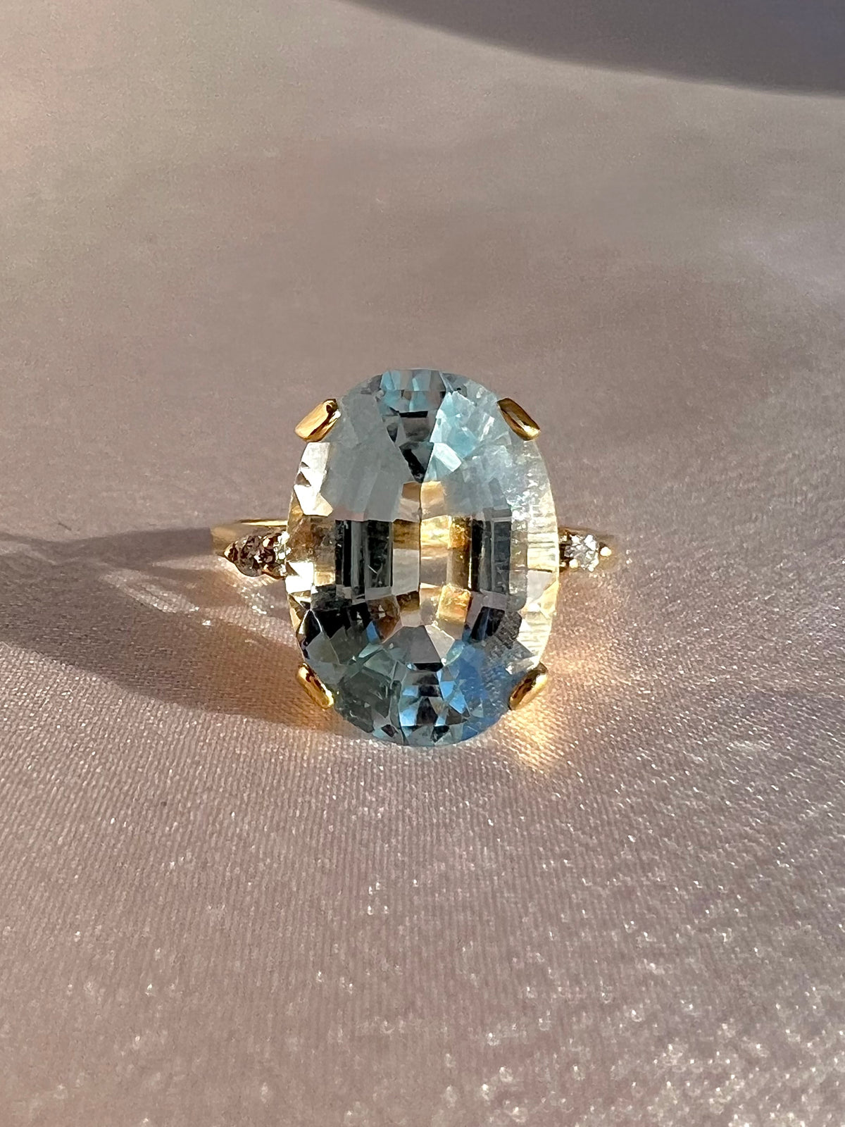 Vintage 14k Aquamarine Diamond Cocktail Ring