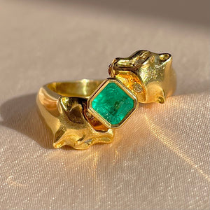 Vintage 18k Emerald Diamond Panther Duo Ring