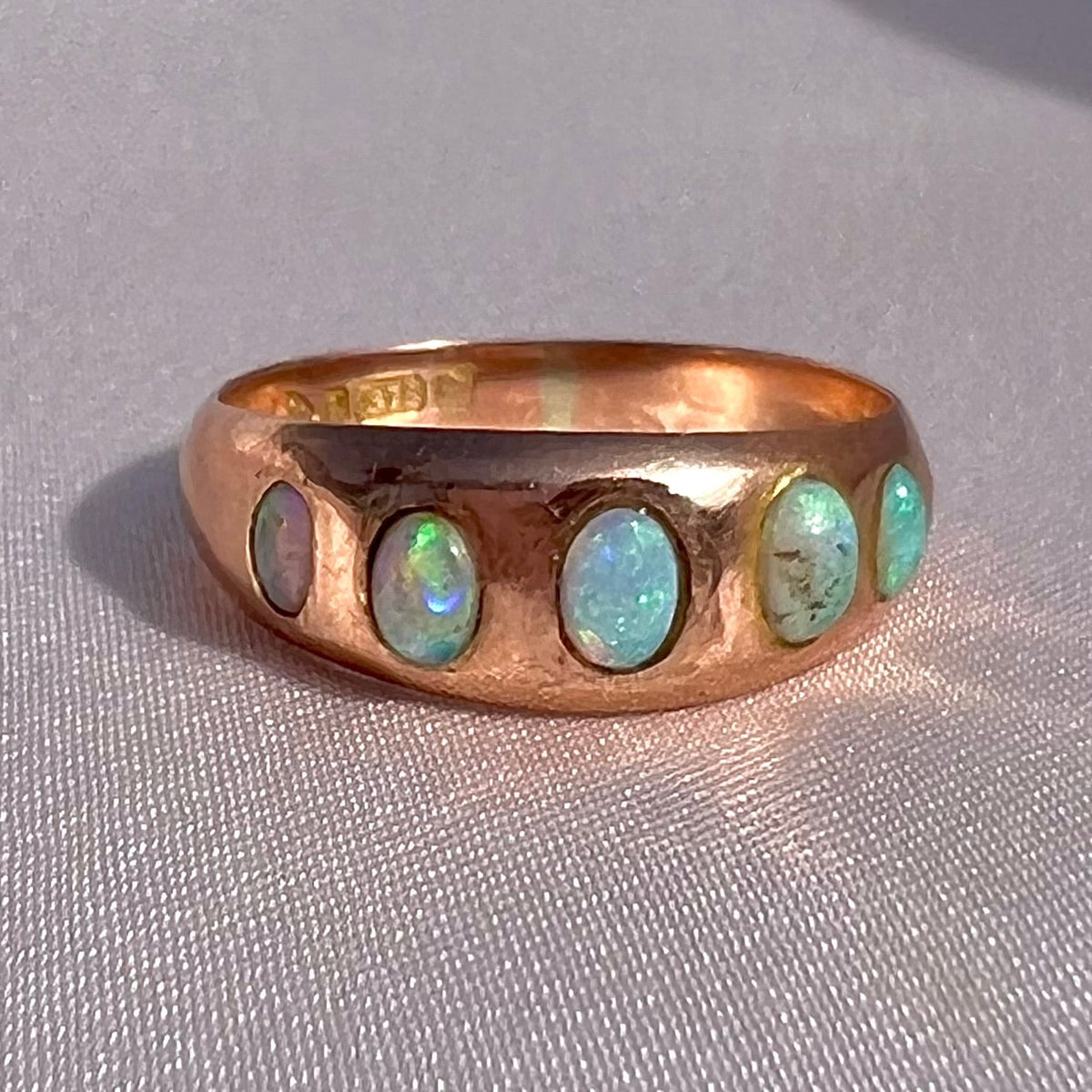 Antique 9k Rose Gold Opal Cabochon Eternity Ring 1909