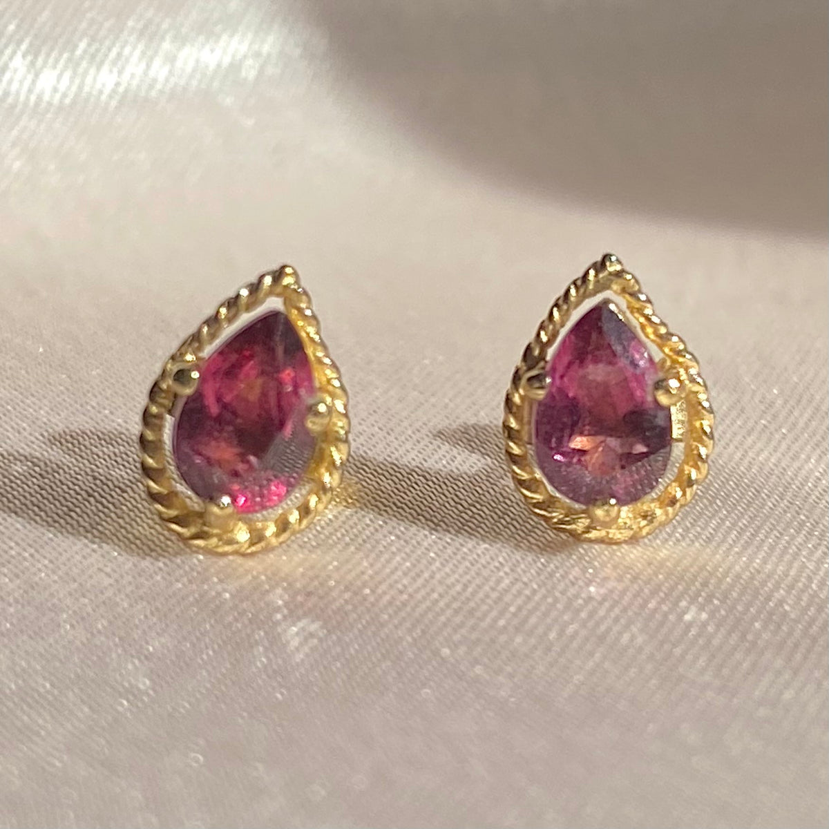 Vintage 9k Garnet Pear Cut Earrings