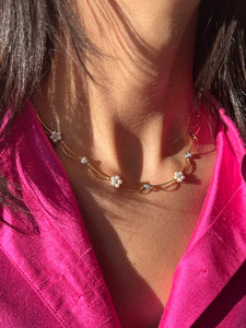 Vintage 14k Diamond Pearl Floral Heart Crescent Necklace