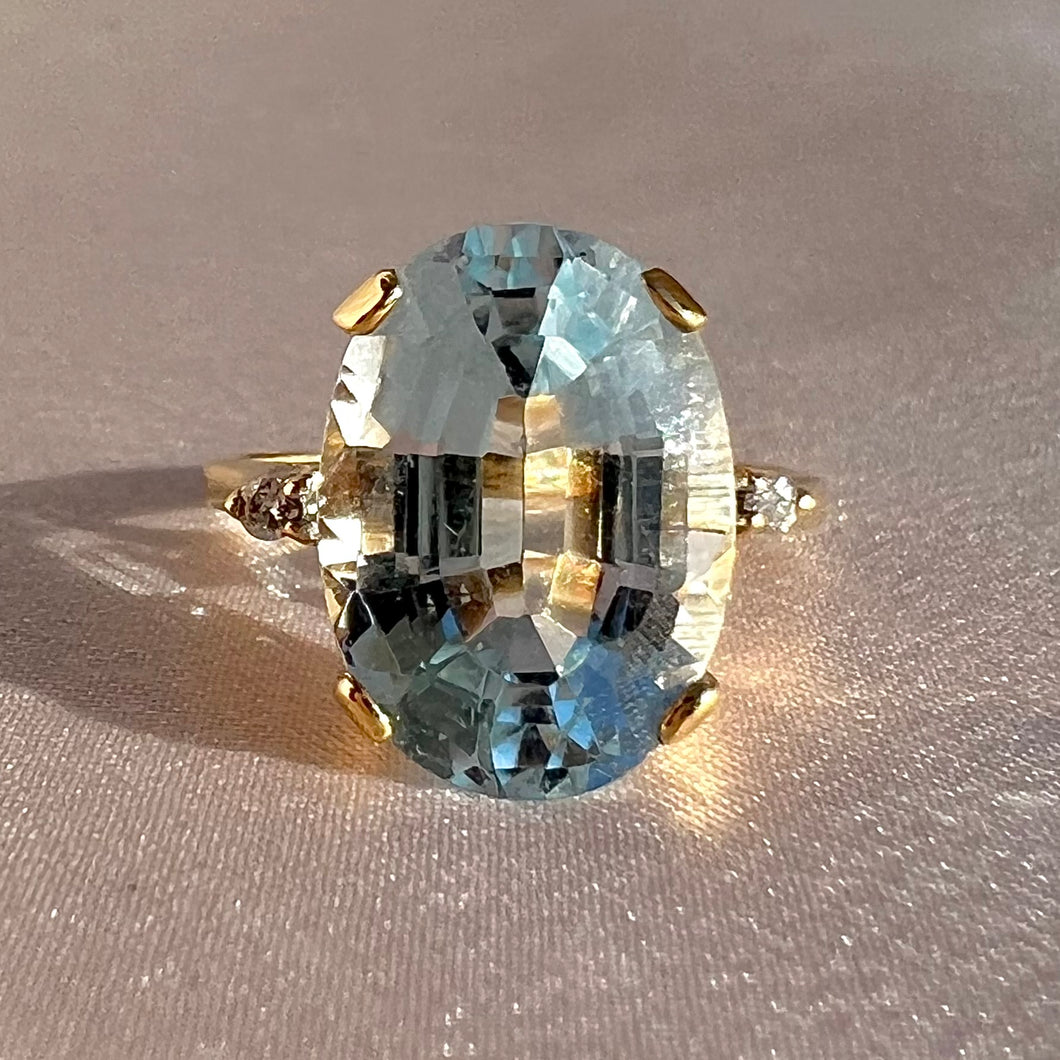 Vintage 14k Aquamarine Diamond Cocktail Ring