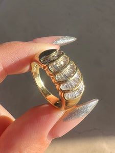 Vintage 14k Baguette Diamond Shell Bombe Ring