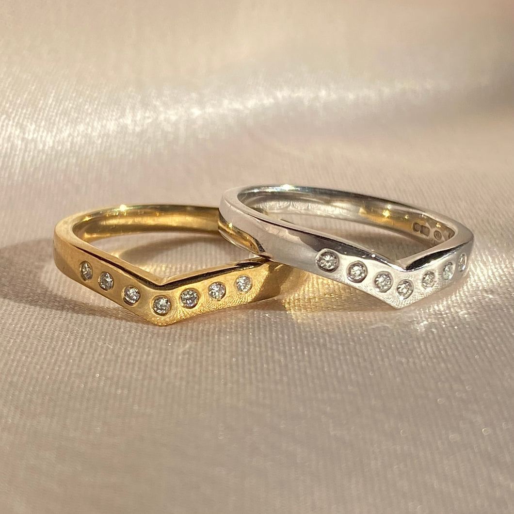 Set of Two Vintage 9k Diamond Chevron Rings