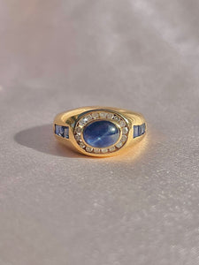Vintage 14k Sapphire Cabochon Baguette Diamond Ring