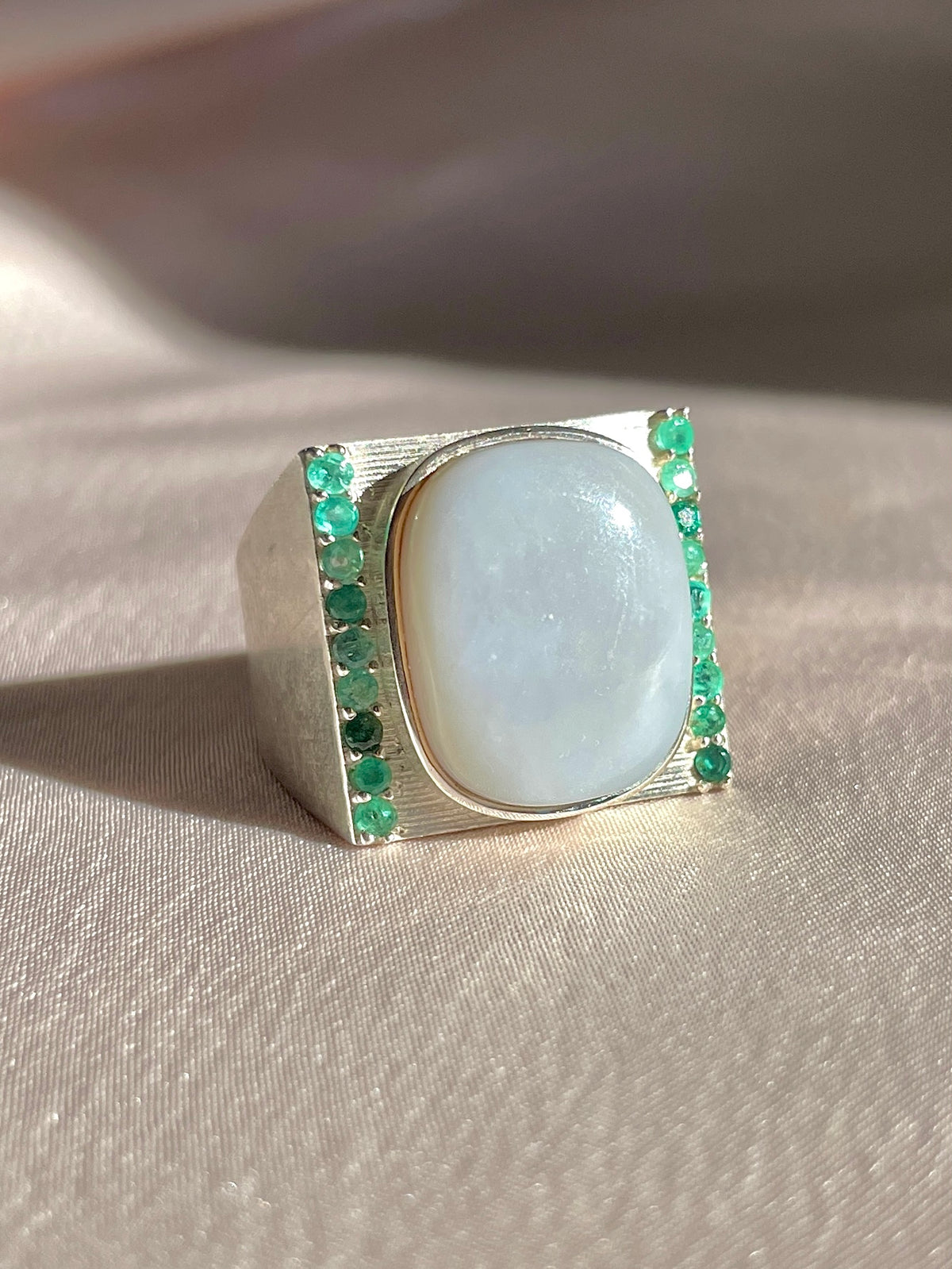 Opal Cabochon Emerald Dress Ring