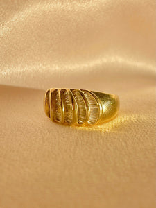 Vintage 14k Baguette Diamond Shell Bombe Ring