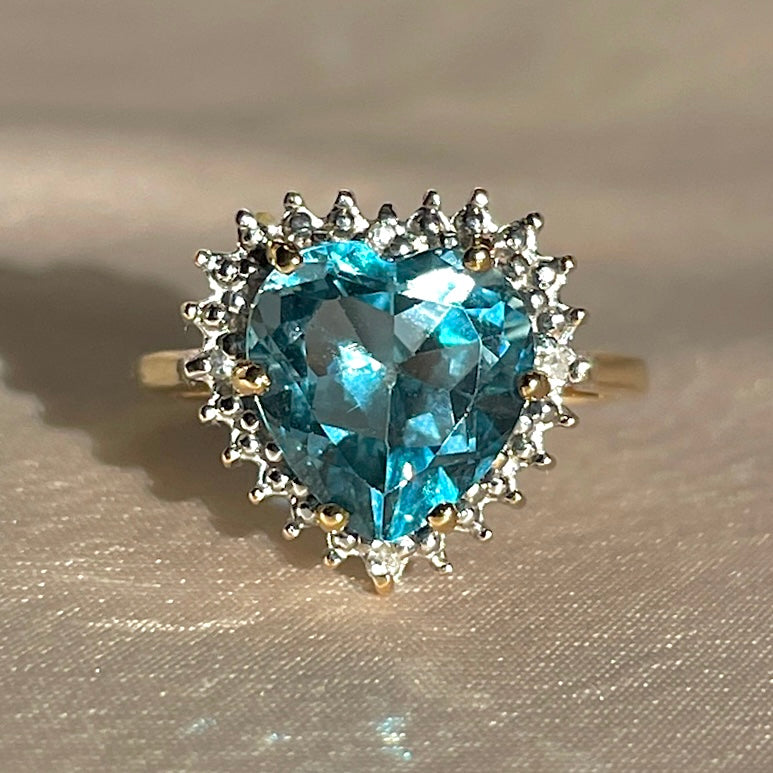 Vintage 10k Topaz Diamond Heart Ring