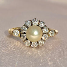 Load image into Gallery viewer, Antique 18k Deco Diamond Pearl Cluster Engagement Ring
